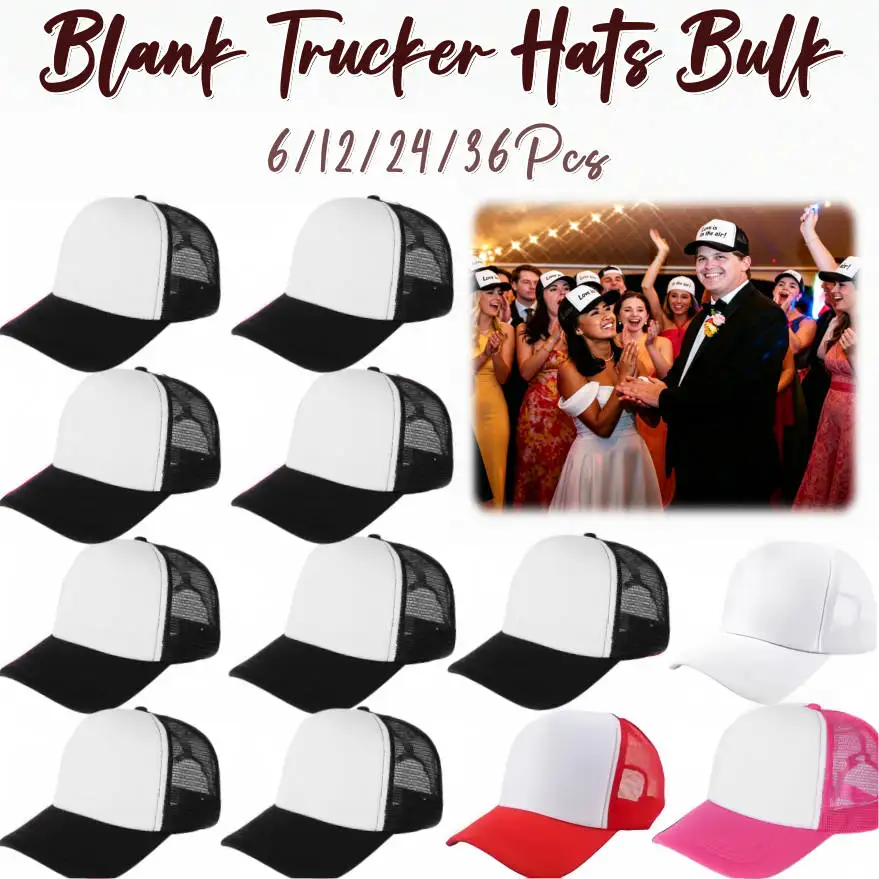 Trucker Cap Mesh - 6–36 Stück leere Trucker-Hüte, DIY-Hochzeits-Baseballkappe, Unisex,