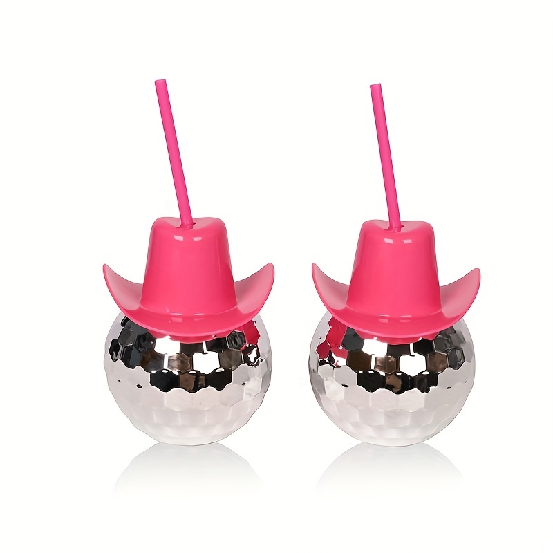 Cowboy Hat Straw - Disco-Kugel-Cowboyhut-Becher mit Strohhalm, 20oz, glitzernder Disco-Becher,