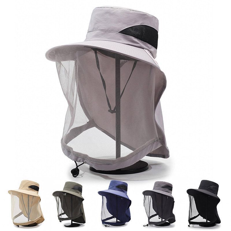 Sun Hat Wide Brim - Netz-Sonnenhut mit Nackenband und verstellbarem Kopfband,
