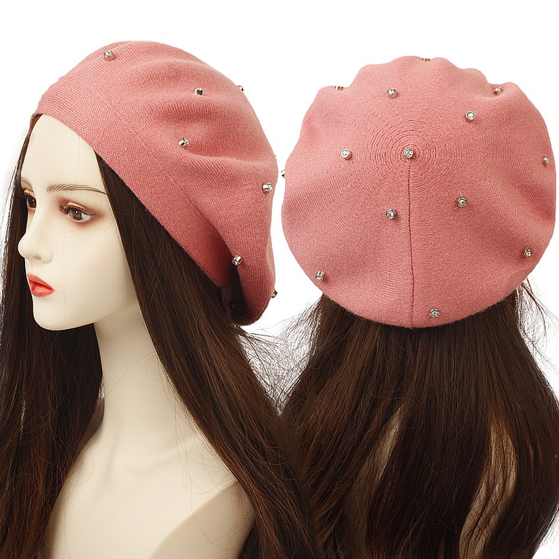 Beret French Wool - Frauen Farbe Strass Berets Hut Mode