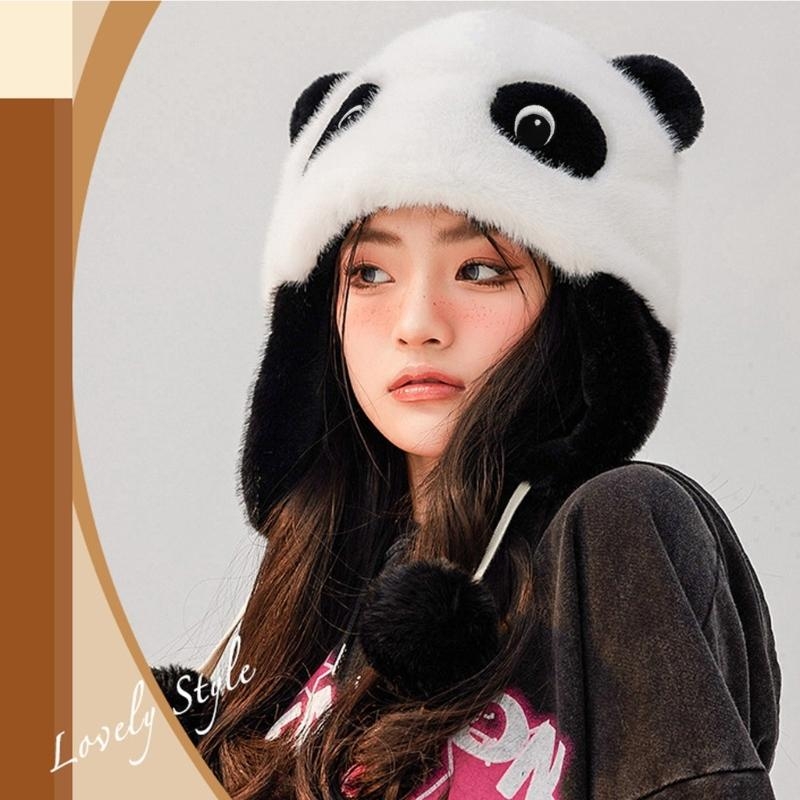 Trapper Hat Ear Flap - Panda-Ohrenmütze, Panda-Ohrenklappenmütze, Kapuzenmütze, Fleece-Ohrenklappen-Beanie, Bombermütze, Plüsch-Trappermütze,