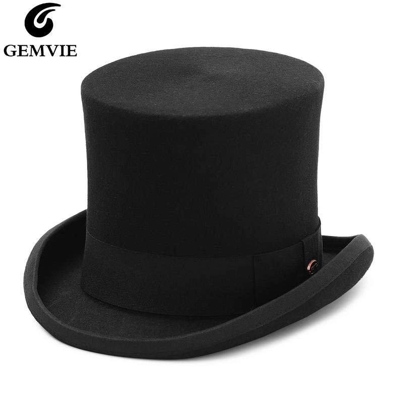 Fedora Hat Wool - GEMVIE 17 cm 100 % Wollfilz-Zylinder