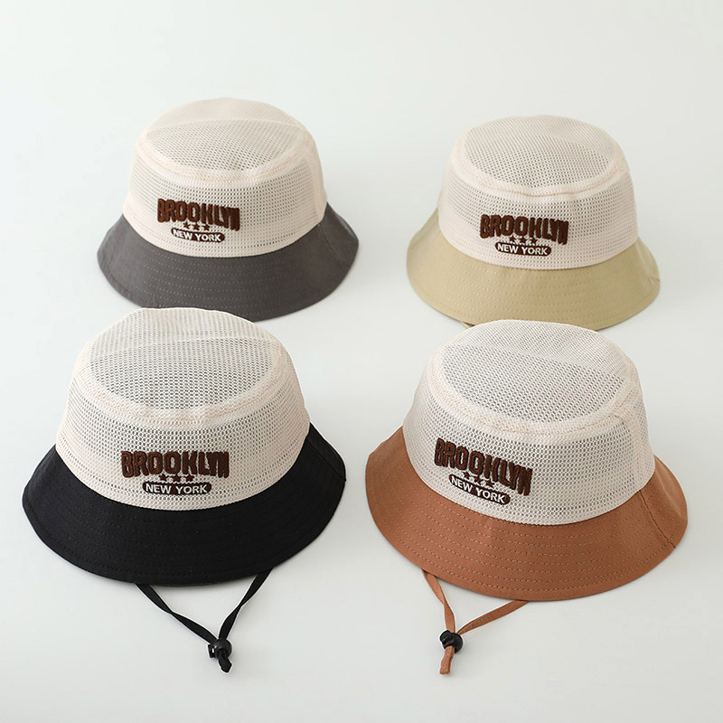 Bucket Hat Cotton - Buchstaben-Bestickter Baby-Sonnenhut Sommer Atmungsaktiver Netz-Fischerhut für