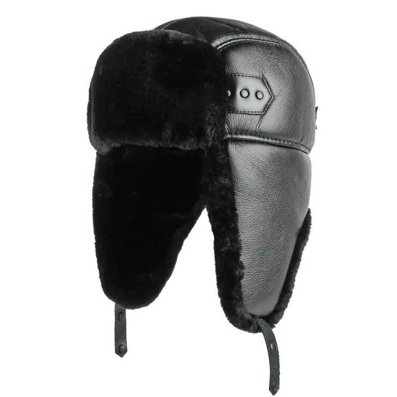 Trapper Hat Ear Flap - HT4002 Neue PU Leder Russische Hut
