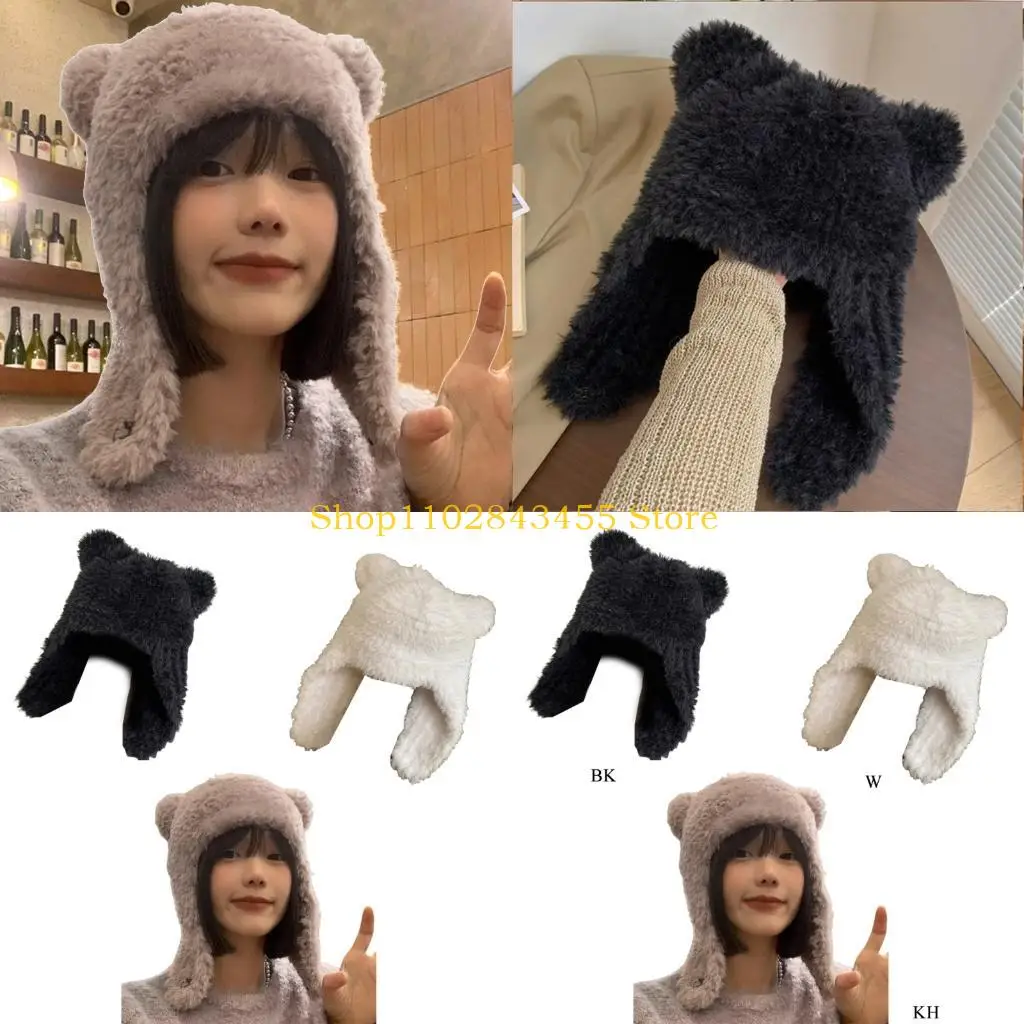 Trapper Hat Ear Flap - 49MC Bären-Ohrenklappen-Skimütze, Plüsch-Trapper-Mütze, Kapuzenmütze mit Bärenohren,