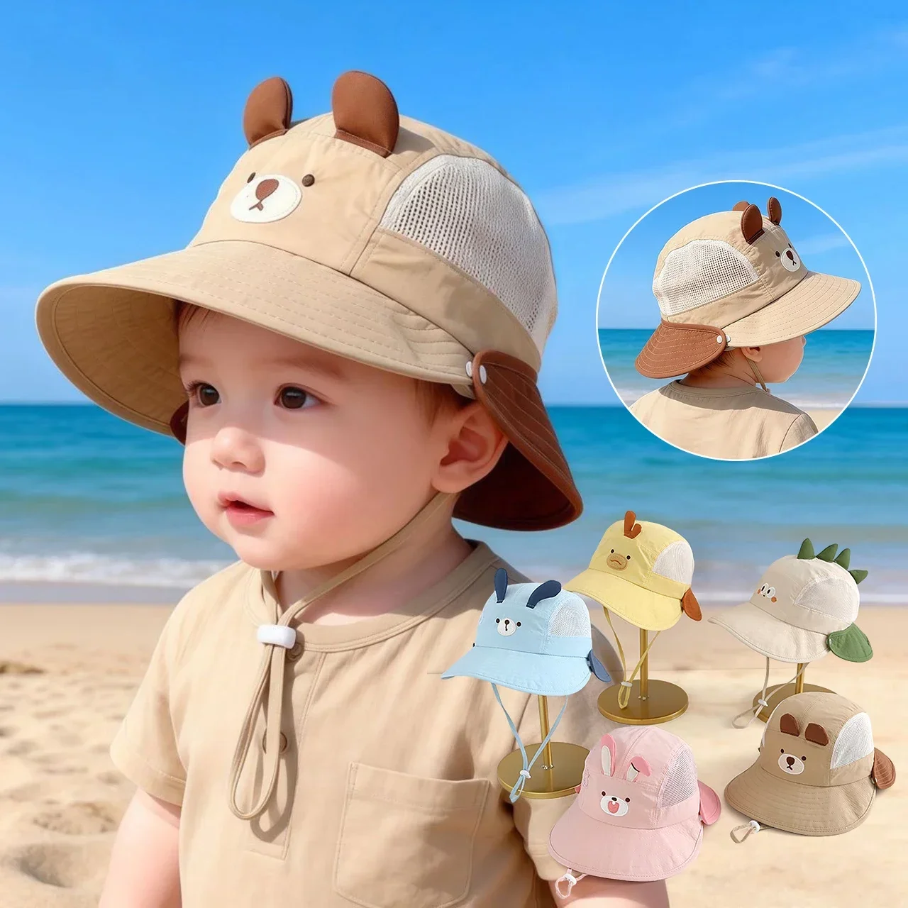 Visor Sun Hat - Baby Cartoon Bär Hasenohren Sonnenhut Atmungsaktives