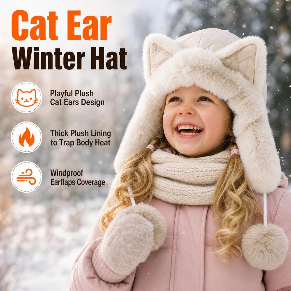 Winter Trapper Hat - Plüsch-Wintermütze mit Fuchsohren, thermisch, winddicht, verziert