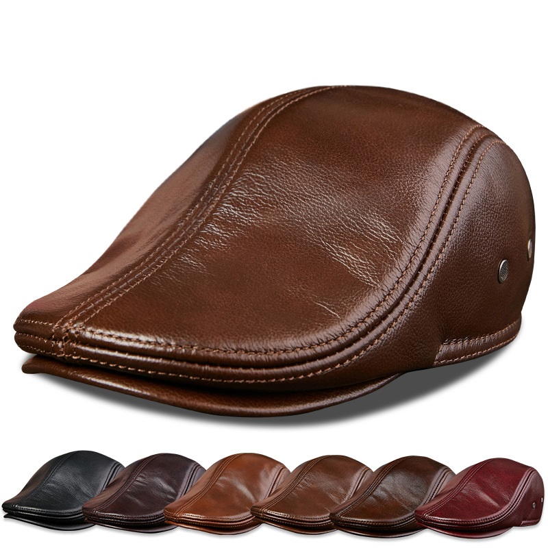 Baseball Cap Structured - Echtes Rindsleder Herren Baskenmütze Mütze Hochwertige