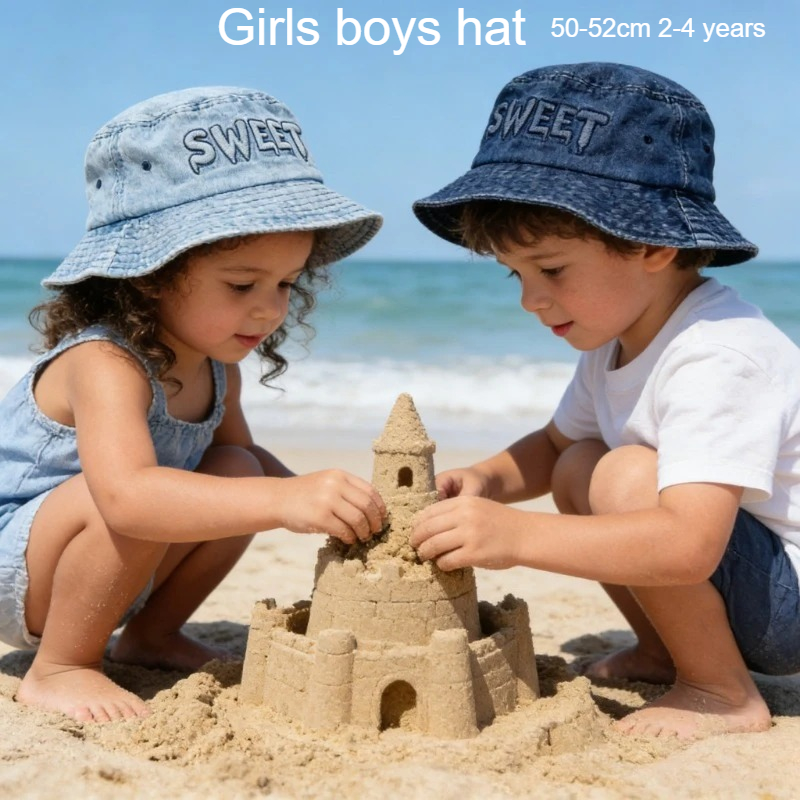 Bucket Hat Cotton - Japanischer Retro-Kinderhut 50-52cm 2-4 Jahre Buchstaben-Design