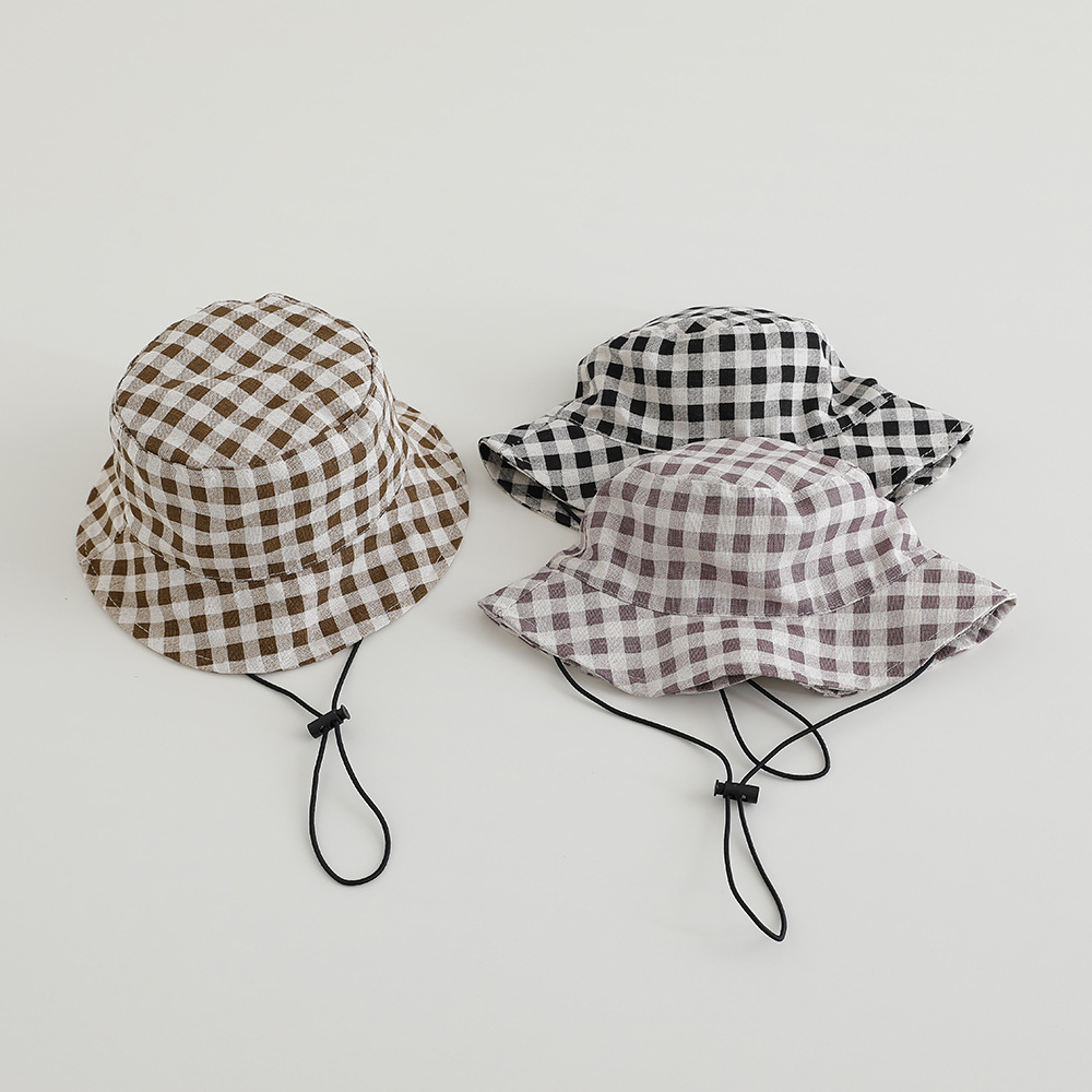 Bucket Hat Cotton - Breitkrempiger Herbst-Sonnenhut für Babys mit Karomuster,