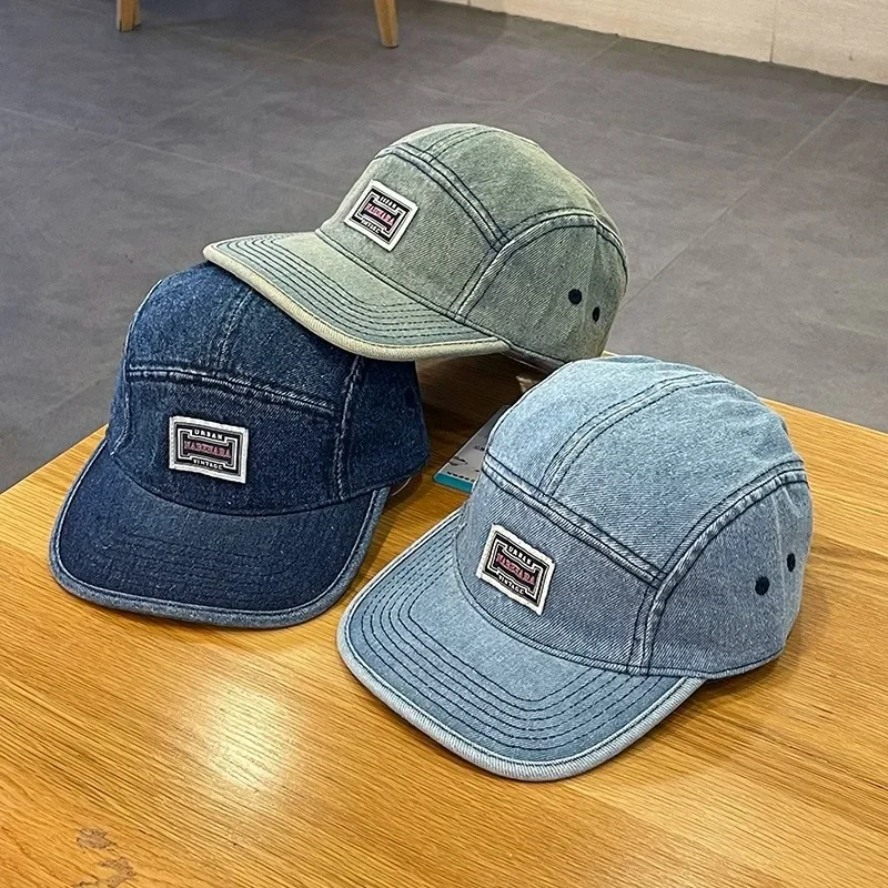 Corduroy Cap 5 Panel - Vintage flache Krempe Denim Baseball Caps