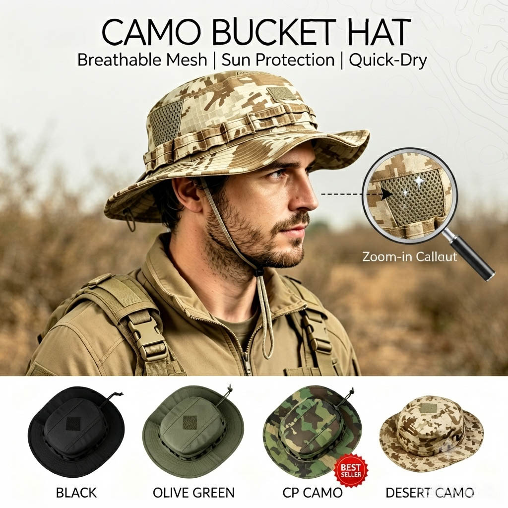 Boonie Hat Tactical - Taktischer Boonie-Hut für Herren, Sonnenschutz, breite