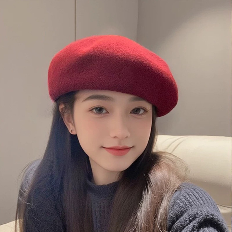 Beret French Wool - Herbstliche klassische französische Wollmütze für Damen,