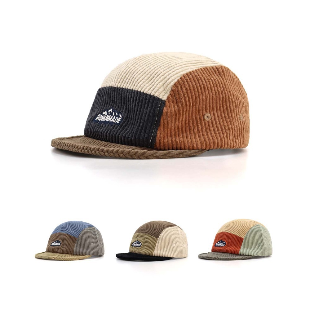 Corduroy Cap 5 Panel - 5-Panel-Kurzschirmkappe, Vintage Klassische Schwarze Corduroy-Mesh-Kappe mit