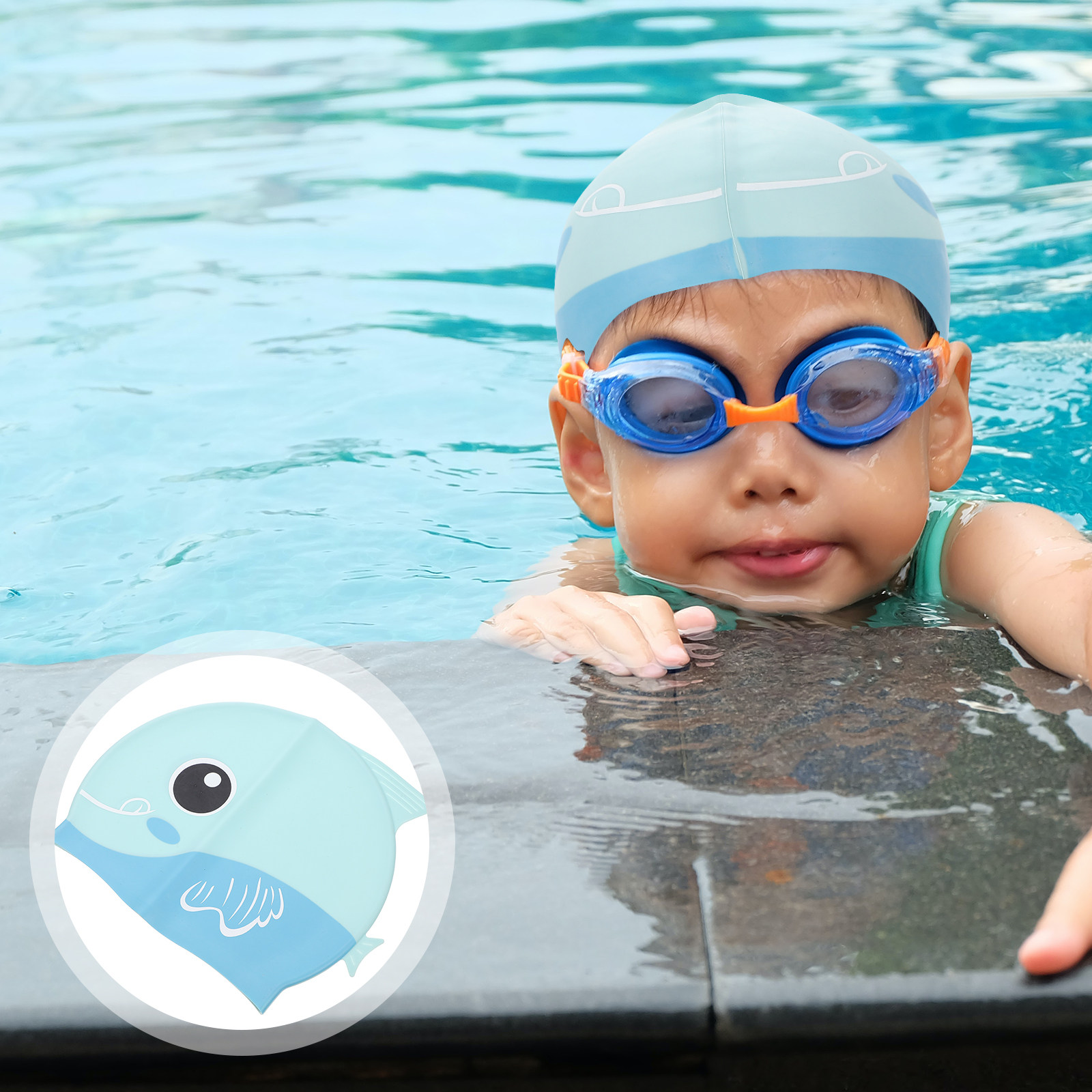 Swim Hat Silicone - Silikon-Badekappe, Cartoon-Kinderhut, verlängerter Rand, wasserdicht, leicht,
