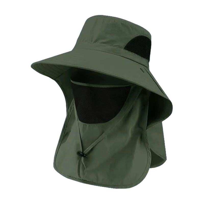 Sun Hat Wide Brim - Polyester-Sonnen-Anglerhut mit Nackenschutz, breiter Krempe, UV-Schutz,