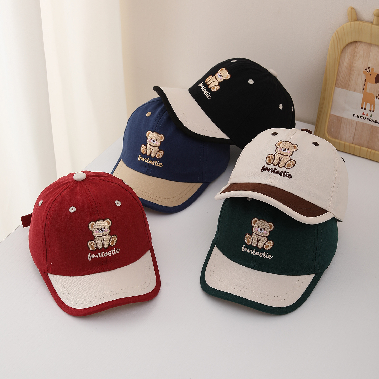 Visor Sun Hat - Kinder-Baseballmütze, 52 cm, für Kinder, Cartoon-Bär-Patch,