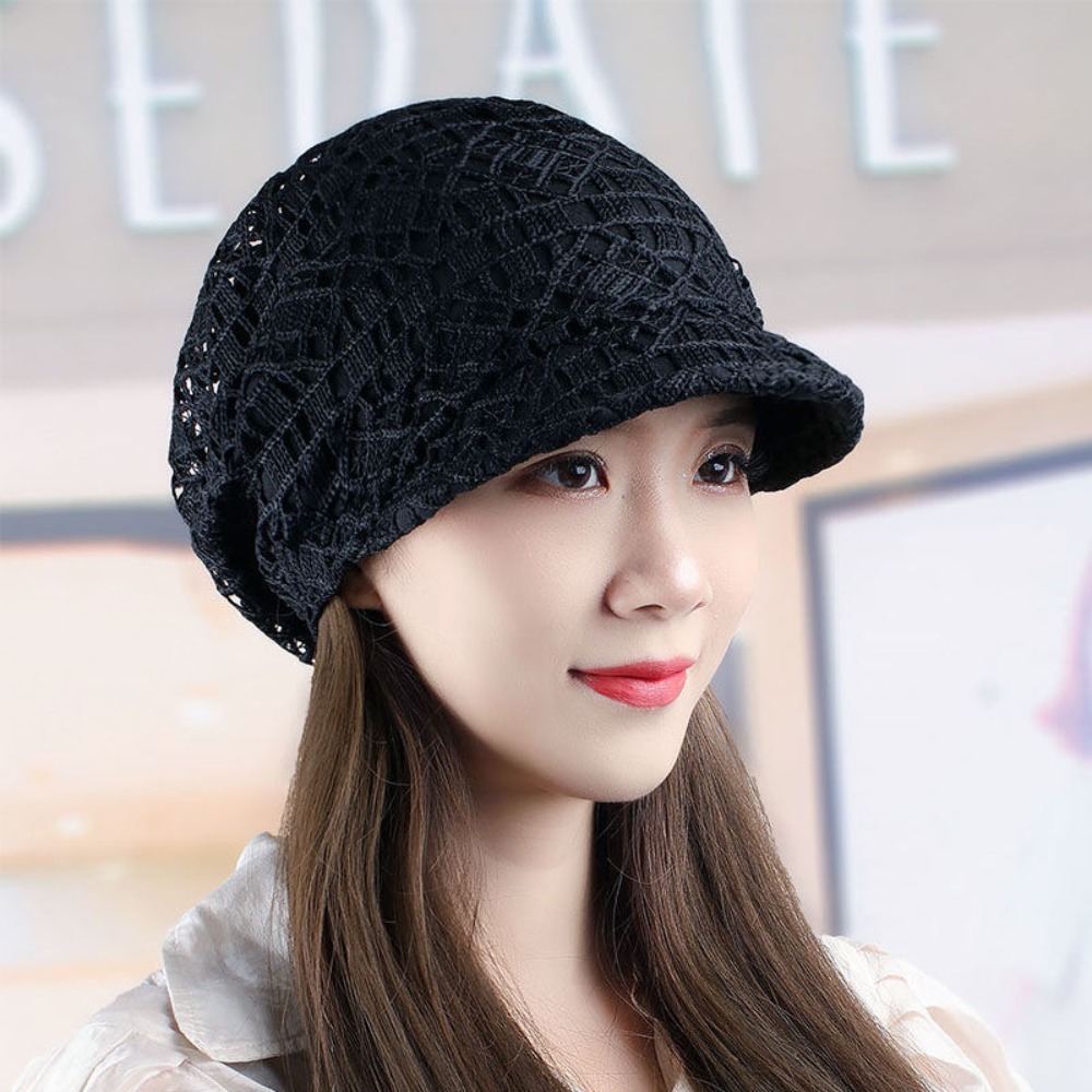 Baseball Cap Structured - Ausgehöhlte Blumen-Beanie-Mütze, atmungsaktive bestickte Damen-Baseballkappe, Schirmmütze,