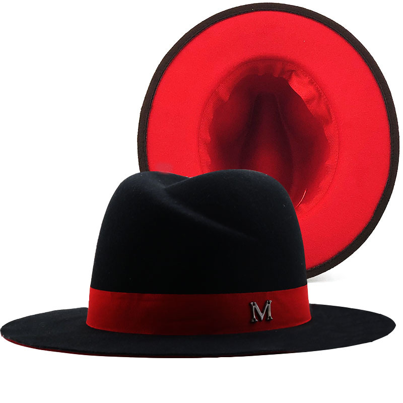 Neue Außen Schwarz Innen rot W – Fedora Hat Wool Bewertung und Preis