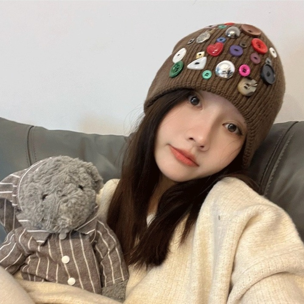 Bunte Strickmütze mit Knöpfen, – Beanie Cuffed Knit Bewertung und Preis