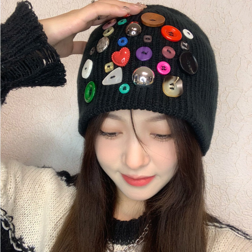 Bunte Strickmütze mit Knöpfen, – Beanie Cuffed Knit Bewertung und Preis