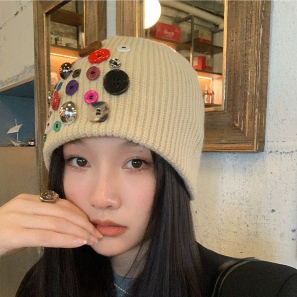 Bunte Strickmütze mit Knöpfen, – Beanie Cuffed Knit Bewertung und Preis