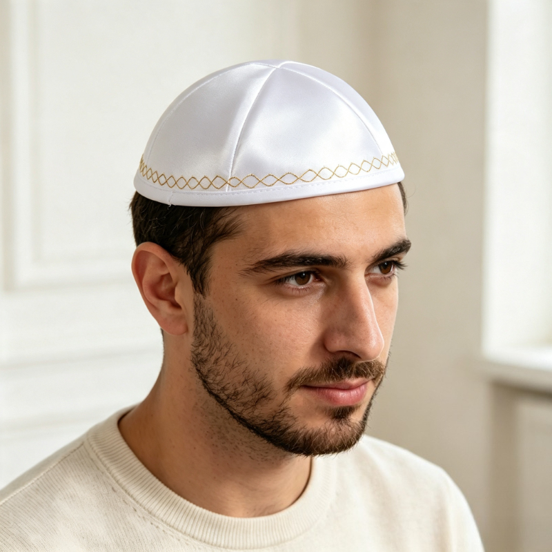 Weiße Satin-Kippa mit Goldener – Skull Cap Helmet Liner Bewertung und Preis